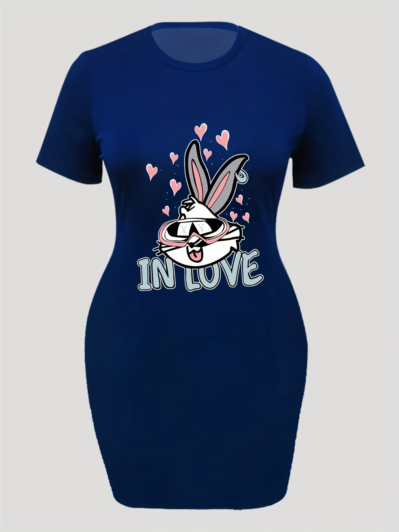 Casual Dress Women's Plus Cartoon Rabbit & Letter Print Dress