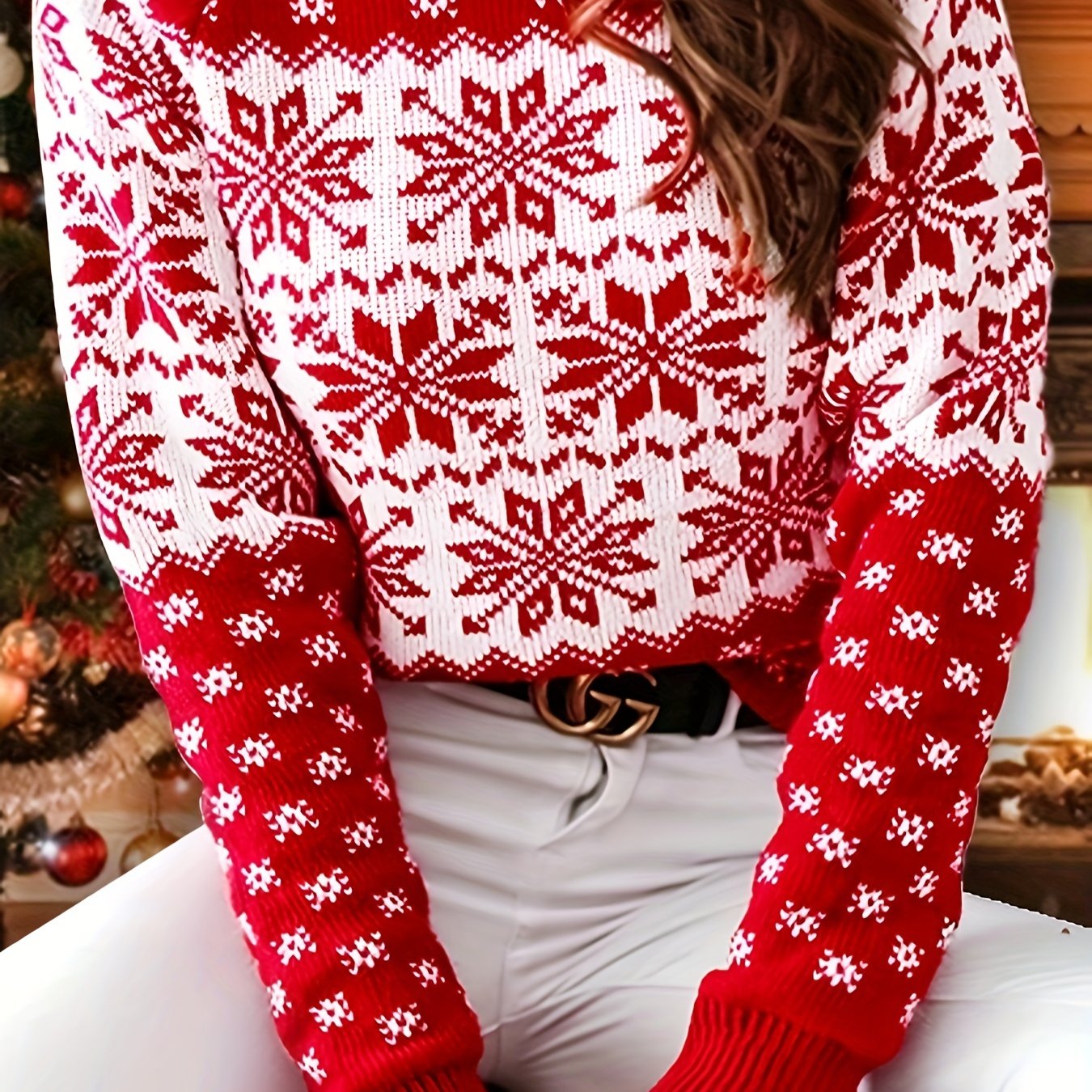 Colorblock Snowflake Print Christmas Sweater