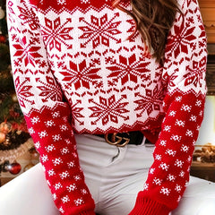 Colorblock Snowflake Print Christmas Sweater