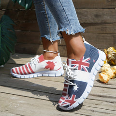 Women's Flag Pattern Knitted Sneakers Low Top Sports Shoes