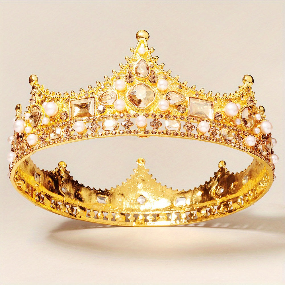Baroque Style Tiara Crown Faux Pearl Headband Bridal Hair Jewelry