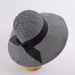 Striped Sun Hat with Bow UV Protection Bucket Hat