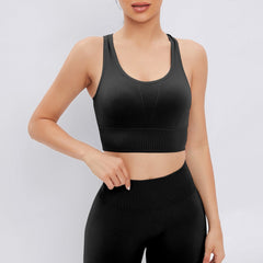 2pcs Workout Sets Solid Sports Bra & Butt Lifting Leggings Activewear