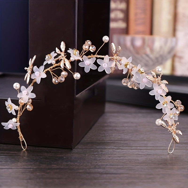 Dragonfly Pearl Flowers Headband Hairband Hoops for Girls