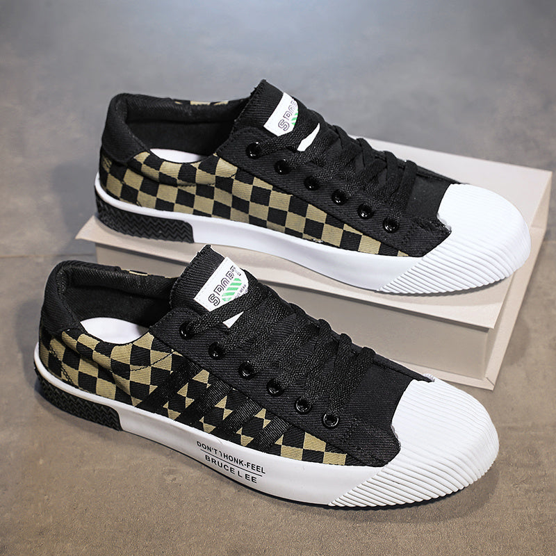 Men's Checkered Lace-up Canvas Skate Shoes Breathable