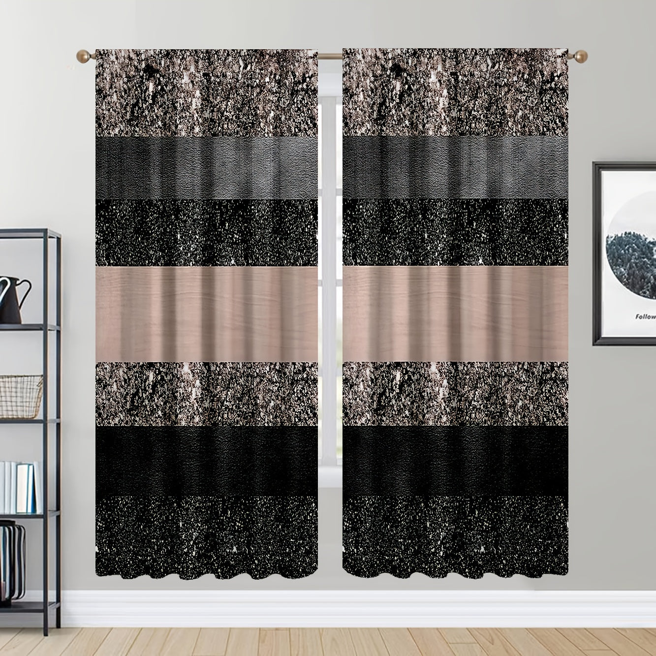2pcs Bright Printed Curtains Rod Pocket Top Window Drapes