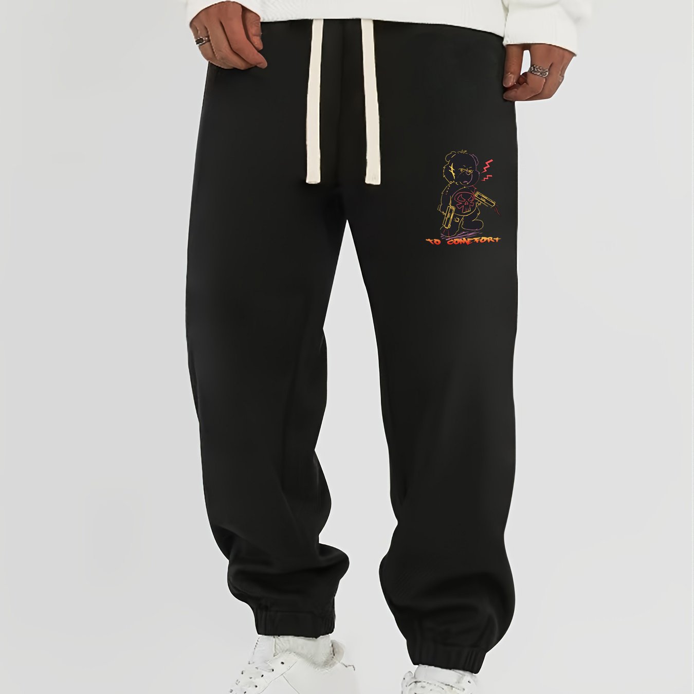 Bear Print Men's Drawstring Jogger Pants