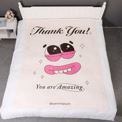 Warm Thank You Printed Flannel Blanket for Sofa Office Bed Camping & Travel