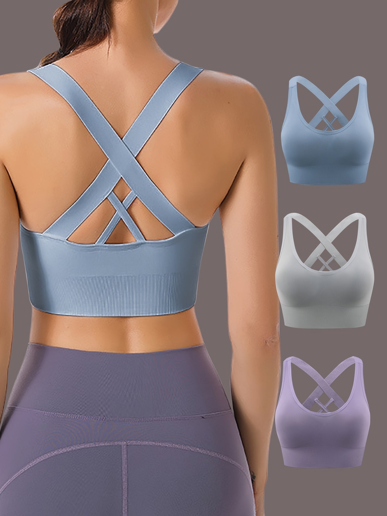 3 Pcs Women's Criss Cross Outerwear Sports Bra Yoga Tank Bra