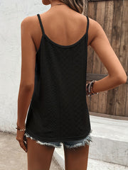 Embroidered Cami Top Scallop V Neck Spaghetti Strap Women's Clothing