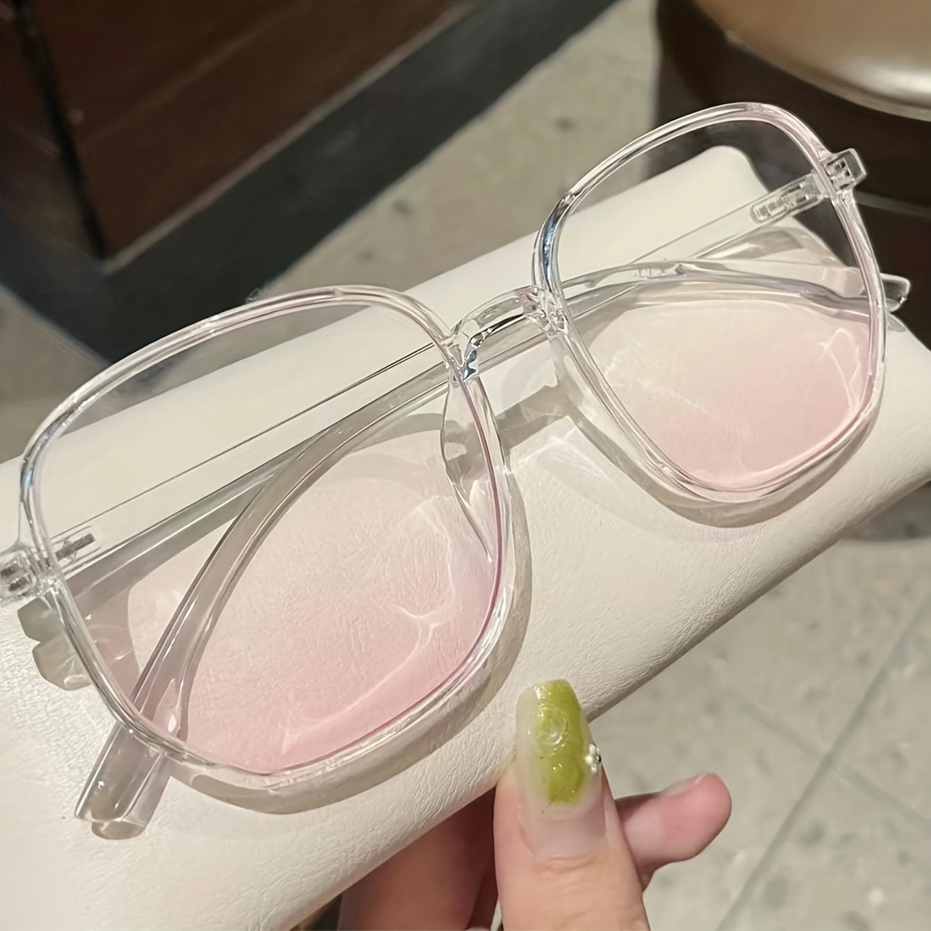Clear Square Sunglasses Gradient Pink Glasses UV400
