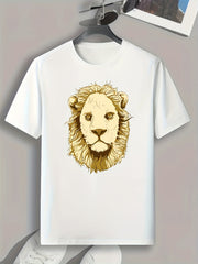 Lion Pattern Print Men's Sports T-shirt - Outdoor Clothing For Fitness