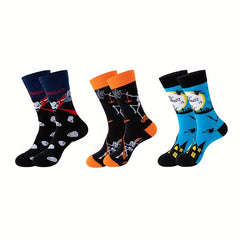 3 Pairs Bat & Skull Print Socks Halloween Crew Socks Women's Stockings
