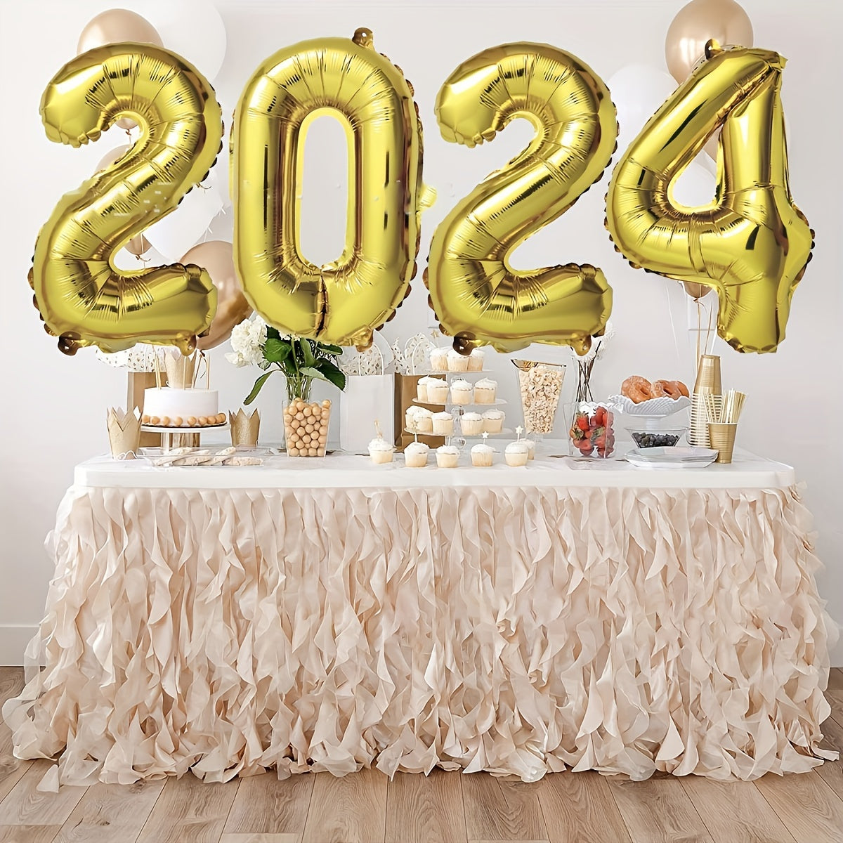 4pcs Year Digital Decorative Balloons Set with Inflator, Christmas Party Decorat