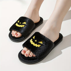 Women's Pumpkin Embroidery Plush Slippers