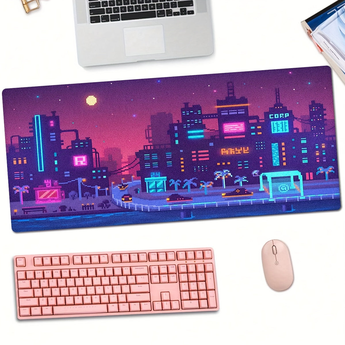 Pixel Style Night City Scene Vehicle Art Anti-Slip Mouse Pad