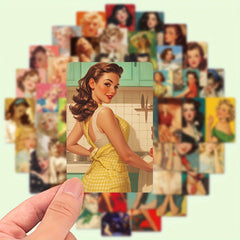 50pcs Retro Lady Graffiti Stickers Mixed Colors & Shapes Artistic Cartoon Illust