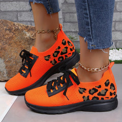 Leopard Print Lace-up Running Shoes Women's Footwear
