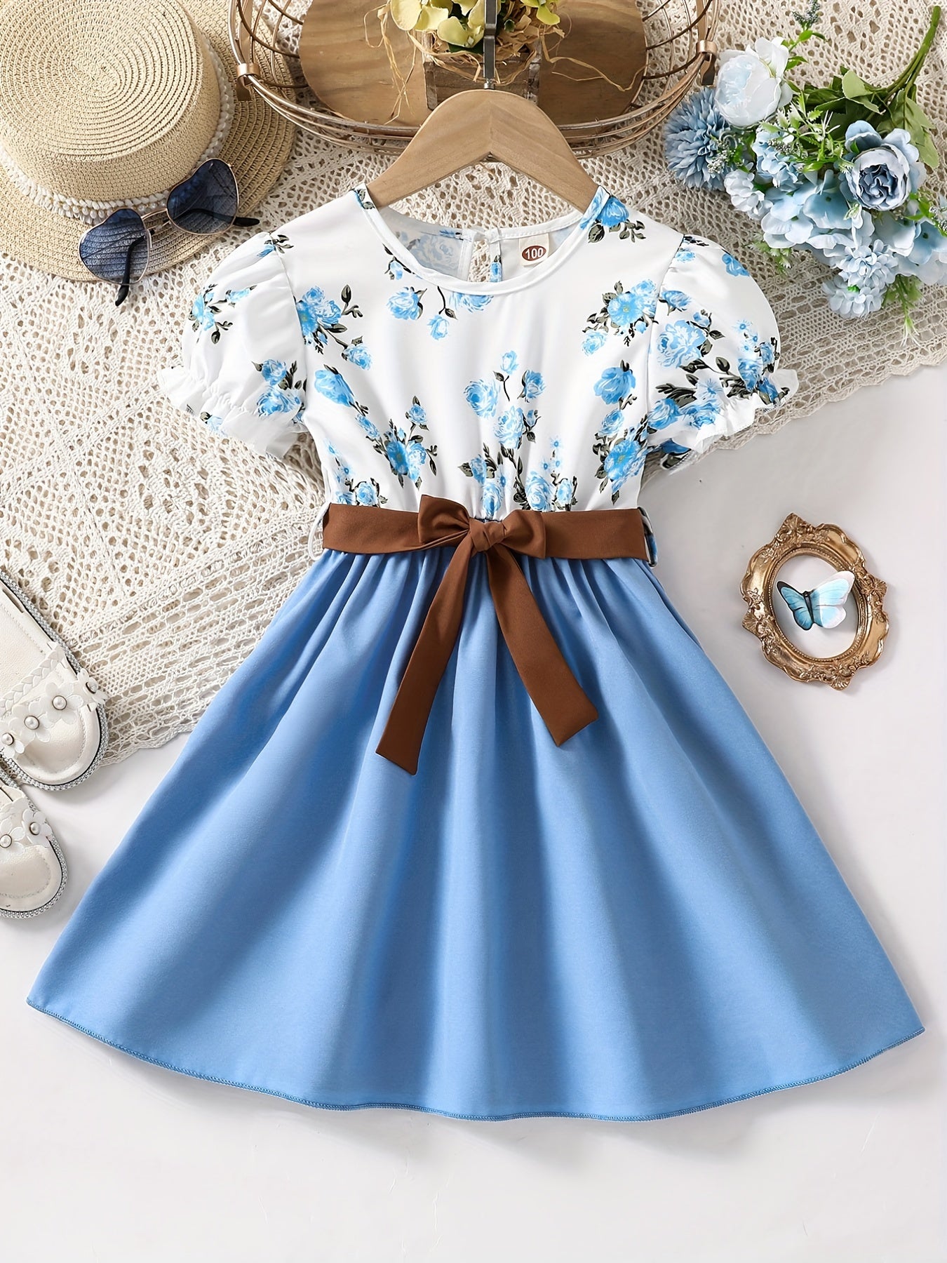 Toddler Girls Flowers Graphic Princess Dress for Party Beach Vacation