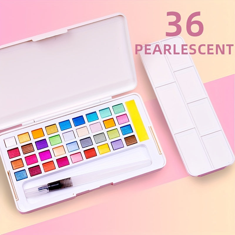 36 Metallic Watercolor Paint Set w/ Water Brush Pen for Painting