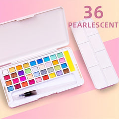 36 Metallic Watercolor Paint Set w/ Water Brush Pen for Painting