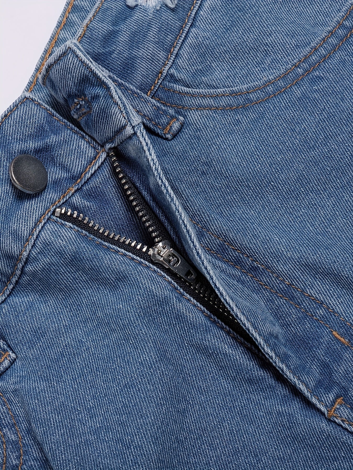 Sexy Denim Shorts Plus Size Ripped Fringe Trim Button Fly Pockets