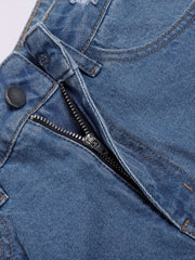 Sexy Denim Shorts Plus Size Ripped Fringe Trim Button Fly Pockets
