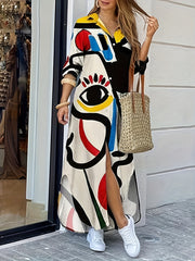 Abstract Figure Print Maxi Shirt Dress