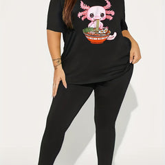 Casual Outfits 2 Piece Set Women's Tee & Leggings Cartoon Print