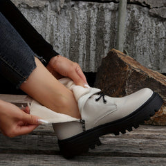 Women's Lace Up Short Boots Platform Waterproof Shoes