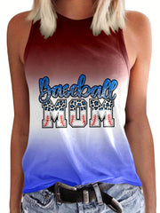 Graphic Print Tank Top Round Neck Casual Sleeveless Stretch