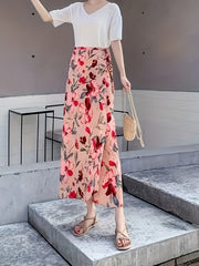 Floral Print Lace Up Skirt High Waist Maxi Boho Style