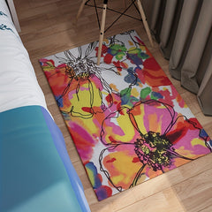 Watercolor Floral Pattern Area Rug Hand Washable Carpet