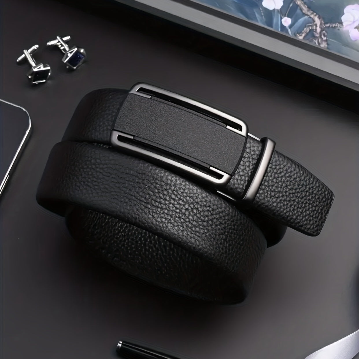 Men's Leather Belt Automatic Buckle Business Suit Waist Strap