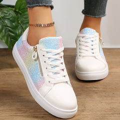 Colorful Faux Leather Skate Shoes Flat Zipper