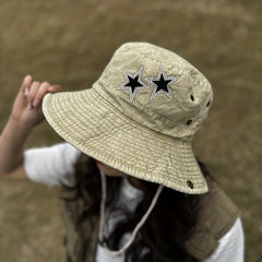 Cotton Washed Boonie Hat With Rhinestones Star Cowboy Cap