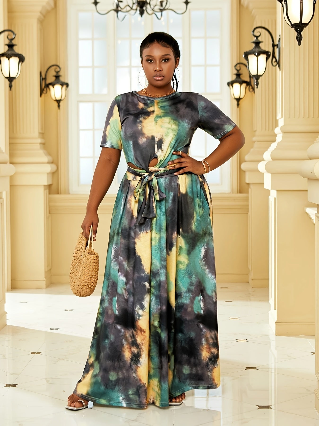 Tie Dye 2 Piece Set with Crop Top & Maxi Skirt