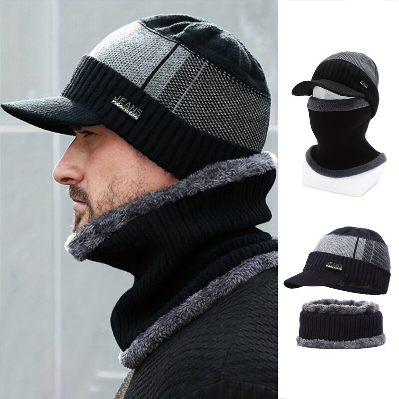 Outdoor Striped Warm Hat with Velvet Neck