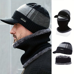 Outdoor Striped Warm Hat with Velvet Neck