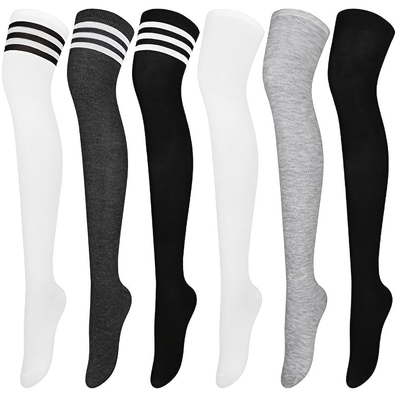 6 Pairs Knee High Socks Thigh High Over Knee Stockings Mixed Colors