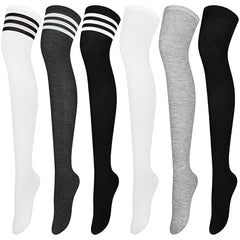6 Pairs Knee High Socks Thigh High Over Knee Stockings Mixed Colors