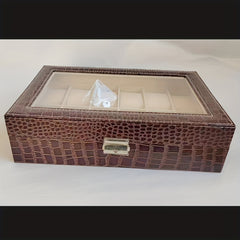 Crocodile Pattern 12-Digit Watch Box Leather Storage Display Jewelry Box
