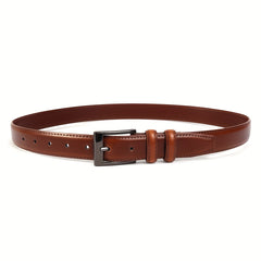 Dark Brown Leather Men's Belt with Pin Buckle