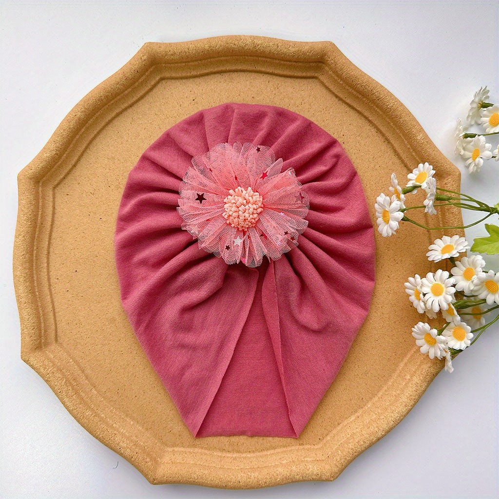 Red Elastic Flower Baby Hat for Girl Four Season