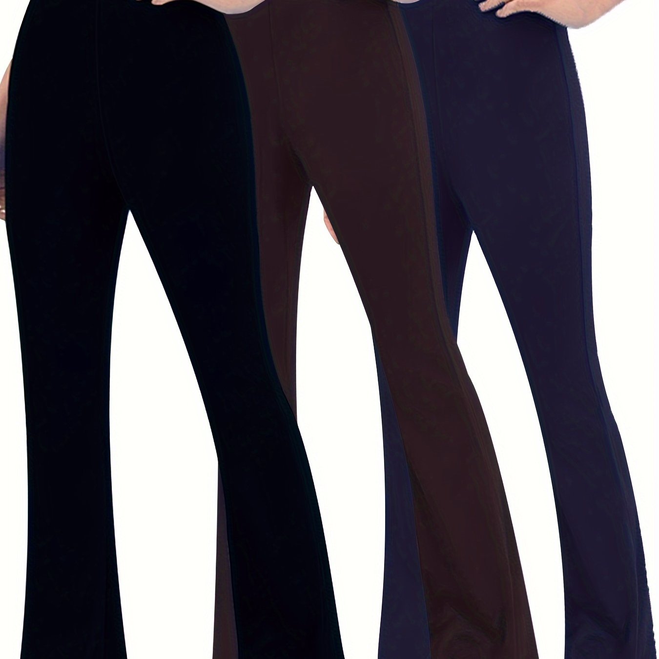 3Pcs Flared Legs Yoga Pants High Stretch Solid Casual Sports Trouser