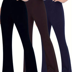3Pcs Flared Legs Yoga Pants High Stretch Solid Casual Sports Trouser