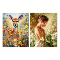 2pcs Backlit Girl and Deer Hidden in Flowers DIY Acrylic Painting Kit