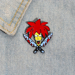 Double Horror Cartoon Character Head Brooch