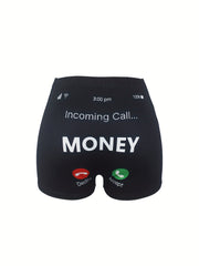 Skinny Shorts Money Graphic Print Casual Shorts Women's Clothing