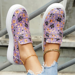 Women's Pumpkin & Cat Print Sneakers Halloween Canvas Shoes